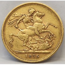 AUSTRALIA 1875 . ONE 1 SOVEREIGN . MELBOURNE . GOLD